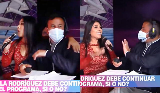 Tula Rodríguez saluda al productor Marco Díaz por su cumpleaños. Foto: captura de América TV