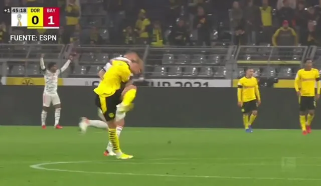Erling Haaland reacciona frustrado tras el gol de Borussia Dortmund. Foto: ESPN