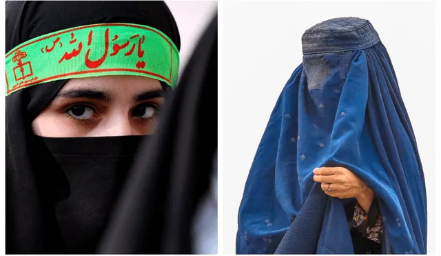 Conoce los detalles detrás del uso del hijab y la burka, elementos obligatorios en la indumentaria de las mujeres e implantados bajo el radical Gobierno talibán. Foto: EFE composición