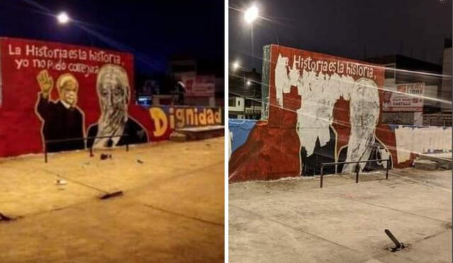 Así quedó el mural tras ser alterado durante la madrugada. Fotos: Twitter/Diario El Progreso
