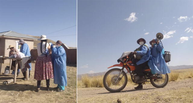 Brigadas visitaron comunidades de Chucuito en moto para vacunar a la población vulnerable. Foto: Diresa Puno