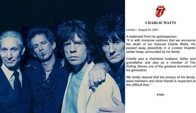 Watts perteneció a la banda desde el año 1963. Foto: The Rolling Stones/ Instagram