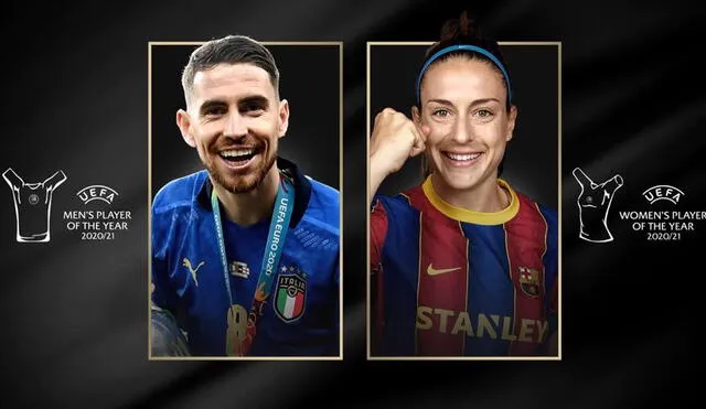 Jorginho y Alexa Putellas ganaron como mejor jugador y mejor jugadora de la UEFA 2020-2021. Foto: UEFA.COM