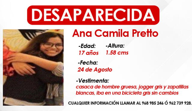 Ana Camila Pretto fue vista por última vez el martes 24 de agosto. Foto: La República