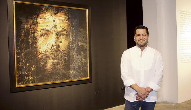 Rostro. Antonio Zegarra posa al lado del retrato de Alberto Durero, pintor renacentista. Foto: difusión