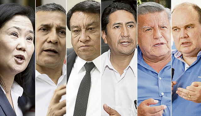 Líderes investigados. Fujimori, Humala, Luna, Cerrón, Acuña y López Aliaga, todos con investigaciones, dirigen partidos con informes pendientes. Foto: composición / difusión