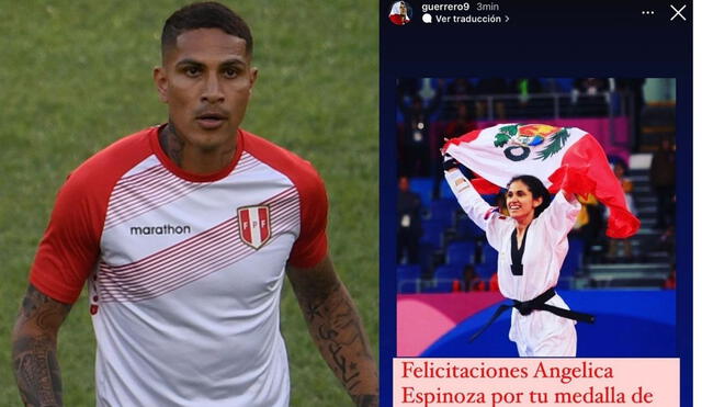Paolo Guerrero felicita a Angélica Espinoza tras su medalla de oro. Foto: Difusión