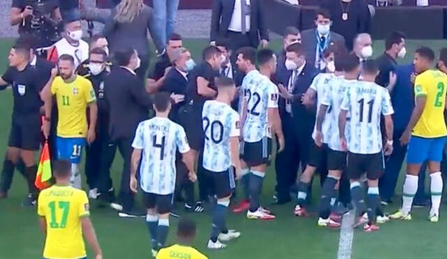 Trifulca en el Argentina vs Brasil por las Eliminatorias Qatar 2022. Foto: captura video