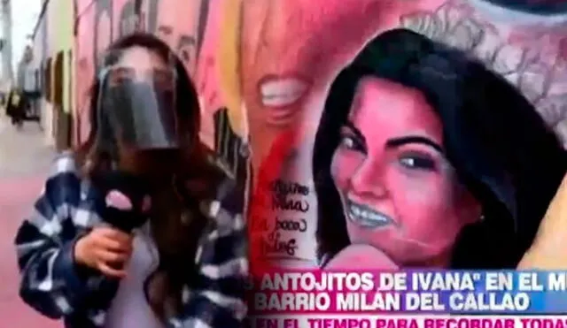 La modelo se emocionó al verse reflejada en el mural. Foto: captura/América TV