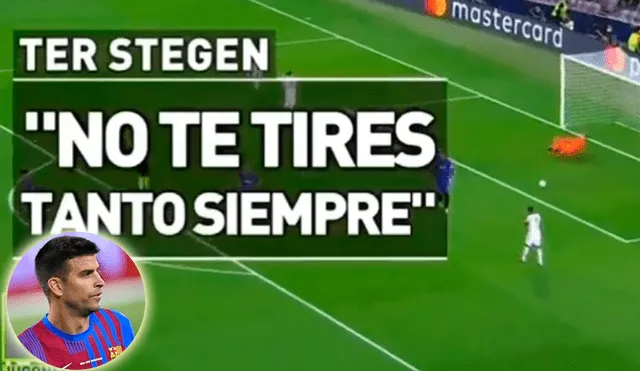 Ter Stegen arremetió contra Piqué durante el gol del ariete polaco. Foto: captura Jugones