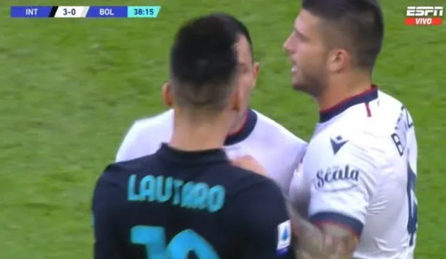 Lautaro Martínez y Gary Medel protagonizaron un tenso momento durante el partido entre Inter y Bologna. Foto: captura ESPN