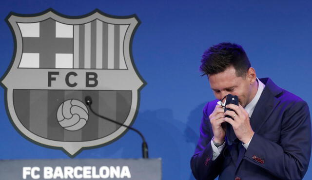 Lionel Messi en su última conferencia de prensa con el FC Barcelona. Foto: EFE/Andreu Dalmau