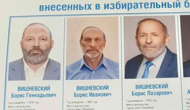 El cartel electoral para las elecciones regionales rusas con la imagen de los tres 'Boris Vishnevsky'. Foto: The Guardian