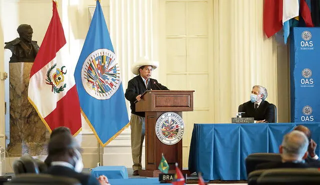 Esfuerzo común. El presidente Pedro Castillo saludó respaldo de Luis Almagro al Perú. Foto: Sepre