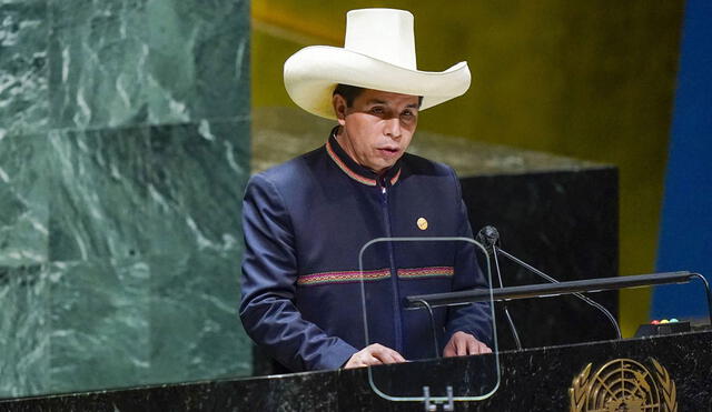 Castillo brindó un discurso en la ONU durante su gira internacional a Estados Unidos. Foto: AFP