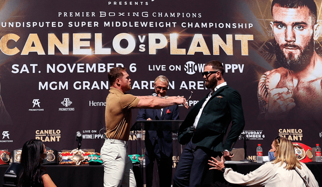 Canelo Álvarez y Caleb Plant se verán las caras en el ring el próximo 6 de noviembre. Foto: AFP