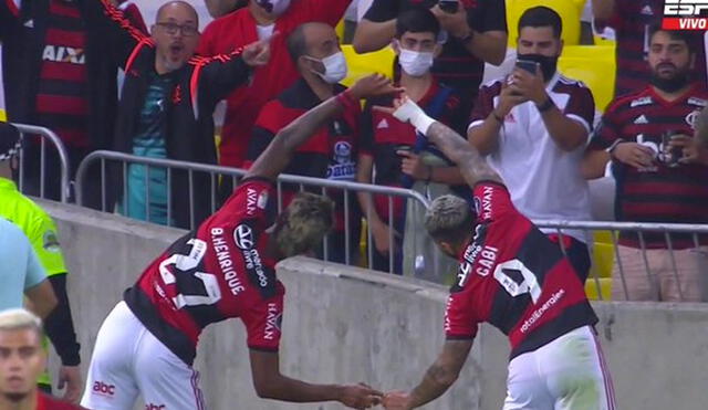 Combinación entre 'Gabigol' y Bruno Henrique para poner el 1-0 de Flamengo. Foto: captura ESPN