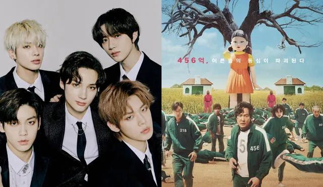 Squid game conquista al público en general y a los idols K-pop, como Soobin y Hueningkai de TXT. Foto: composición BIGHIT/Netflix