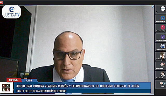 Huancayo. Vladimir Cerrón en juicio por malversación. Foto: captura Justicia TV