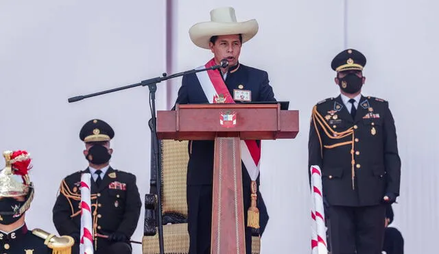 Pedro Castillo durante su discurso destacó la labor de las Fuerzas Armadas. Foto: Presidencia del Perú.