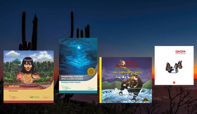 Las portadas de los cuatro libros en lenguas originarias que se presentarán en el marco de la feria La Independiente.