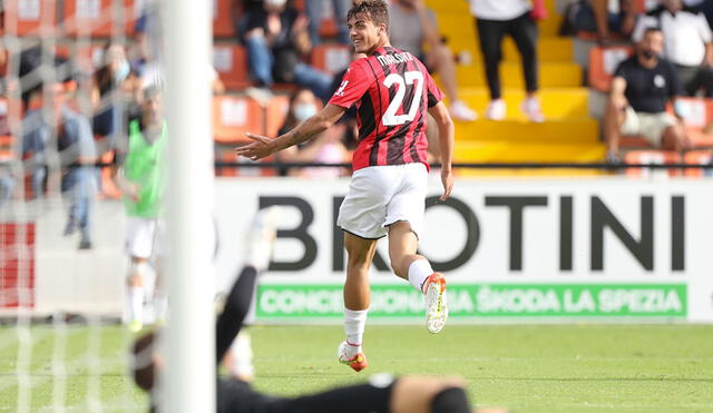 Daniel Maldini anotó su primer gol con la camiseta del Milan ante el Spezia. Foto: ESPN