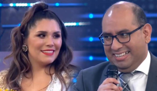 Lady Guillén emocionada por sorpresa de su esposo Christiam Uribe. Foto: captura de América TV