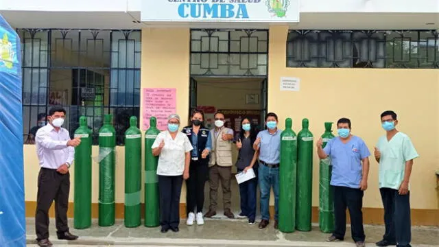 Balones de oxígeno entregaron a los puestos de salud en Cumba (Utcubamba). Foto: Red de Salud de Utcubamba