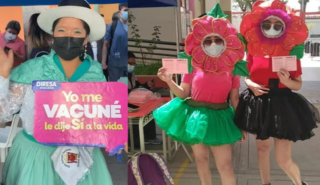 Jóvenes mostraron su entusiasmo y lucieron diversos trajes durante campaña de vacunación. Foto: Diresa Ayacucho