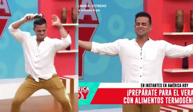 Christian Domínguez baila para celebrar su regreso a América hoy. Foto: captura de América TV