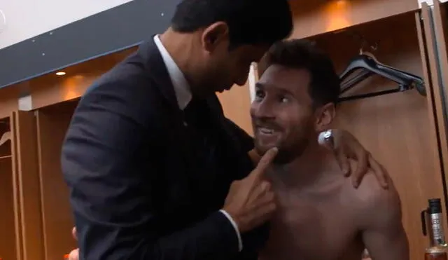 Nasser Al-Khelaïfi abrazó a todos los jugadores, en especial a Lionel Messi. Foto: PSG