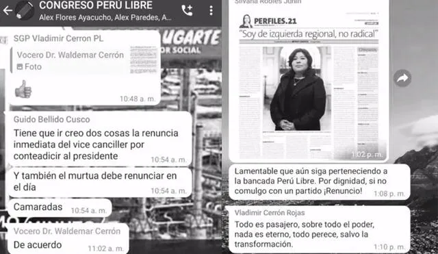 Chats del WhatsApp de Perú Libre. Foto: captura/Epicentro