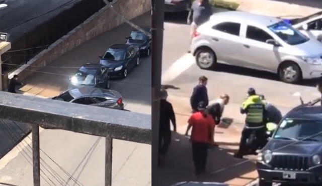 Conmoción en Mar del Plata (Argentina) ante la reacción de un hombre que disparó contra un auto que bloqueaba la entrada de un garaje. Foto: composición/captura video El Clarín