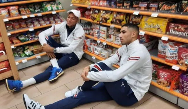 Mbappé y Hakimi pasaron un momento divertido en un supermercado de camino a jugar contra Rennes. Foto: Twitter/BKS78