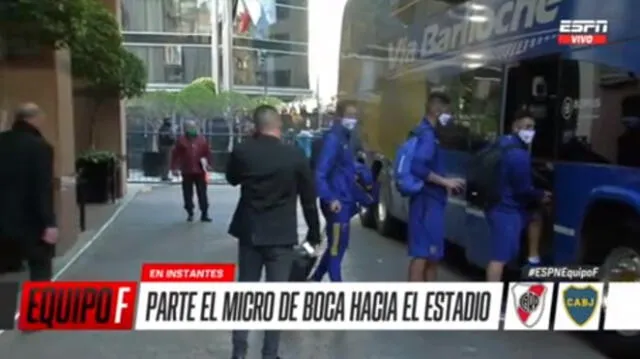 Boca Juniors vs. Rover Plate: Equipo xeneize abandonó el hotel y se dirige al Estadio Monumental. Foto: Captura ESPN