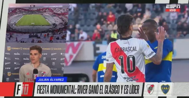 Julián Álvarez anotó los dos goles de River Plate en el superclásico. Foto: Captura ESPN