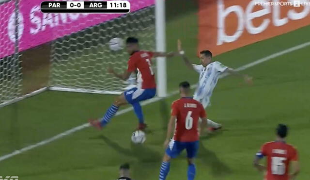 Gol fallado por Di María ante Paraguay. Foto: captura Premier Sports