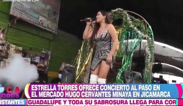 Estrella Torres cantó en el mercado de Jicamarca. Foto: captura de América TV