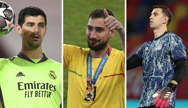 Thibaut Courtois, Gianluigi Donnarumma y Emiliano Martínez son tres de los arqueros nominados al premio que entrega France Football. Foto: FIFA.