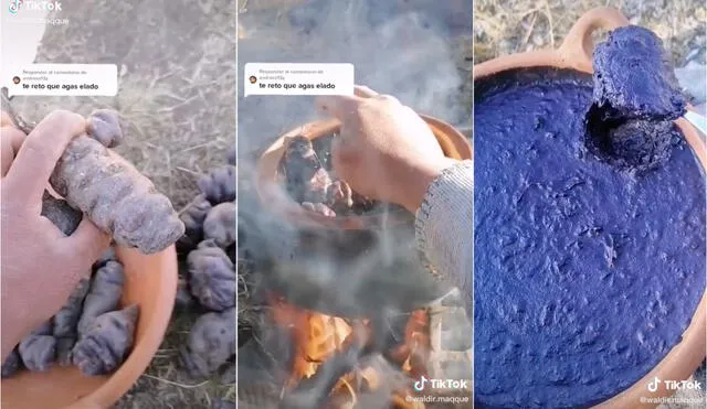 Utilizando muy pocos ingredientes y sin emplear ninguna máquina, este muchacho creo su propio helado 100% artesanal.  Foto: captura de video de TikTok