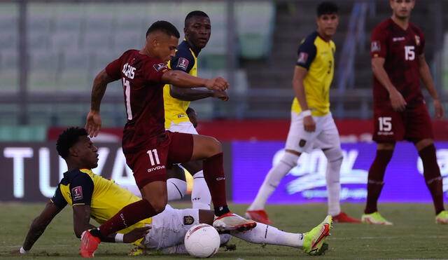 Con goles de Machís y Valencia, Venezuela y Ecuador igualan por la fecha 5 de las Eliminatorias Qatar 2022. Foto: Conmebol