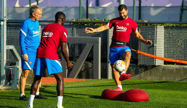 Sergio Agüero y Ousmane Dembele se incorporaron a los entrenamientos en la 'Ciutat Esportiva'. Foto: @barcelona_es