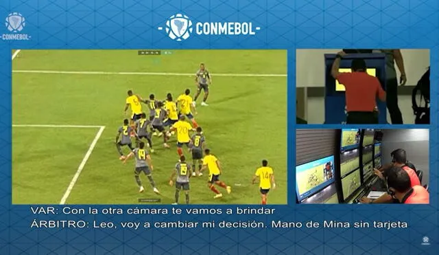Diego Haro consideró que la mano de Yerry Mina influía en la concepción del gol. Foto: Conmebol.