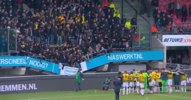 Eredivisie: tribuna colapsó cuando hinchas del Vitesse festejaban el triunfo. Foto: Captura ESPN