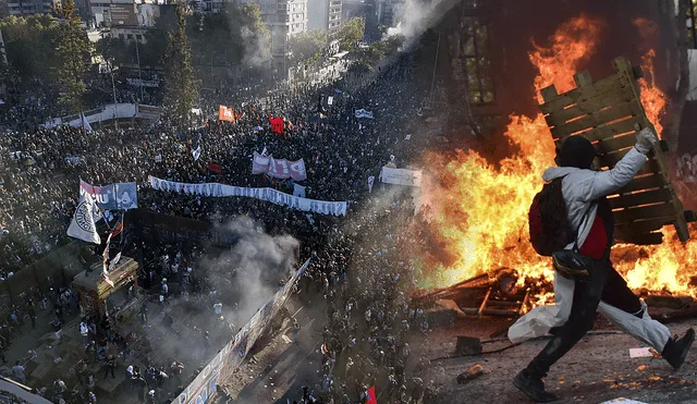 A lo largo de todo Chile: Manifestantes comienzan a repletar las calles en la conmemoración del 18-0. Foto: composición/AFP