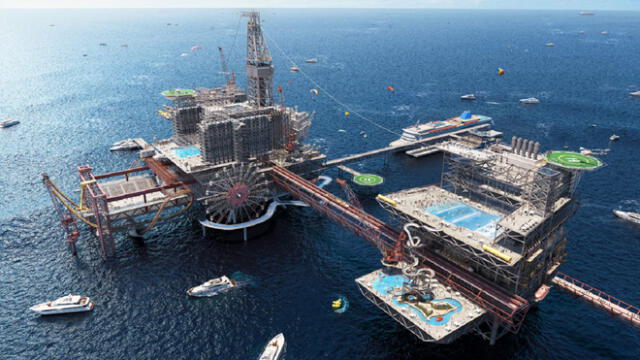 El proyecto, que se inspira en las plataformas petrolíferas en alta mar, se ubicará en una plataforma en el Golfo Arábigo. Foto y Video: Fondo de Inversión Pública