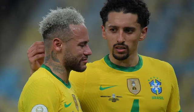 Neymar y Marquinhos jugaron la Copa América 2021 con Brasil. Foto: AFP