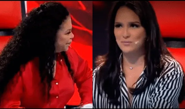 Eva Ayllón se molestó con su compañera en el primer programa de la nueva temporada de La voz kids. Foto: Captura Latina TV.