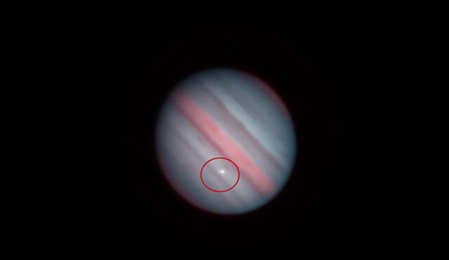 Imagen precisa del segundo impacto en Júpiter. El primero lo registró un astrónomo aficionado de Brasil, el 13 de setiembre. Foto: Twitter / OASES Project