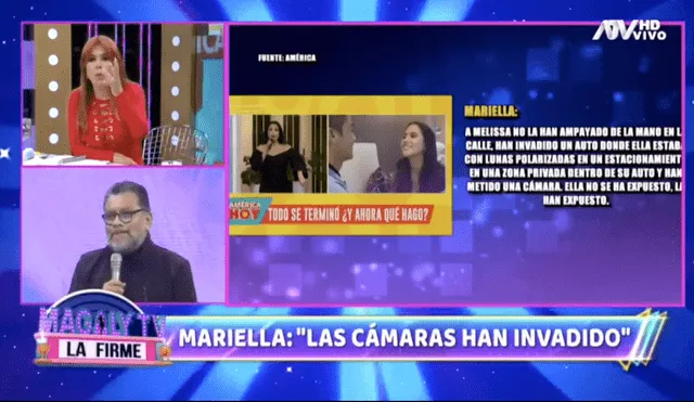 Magaly Medina arremete contra Mariella Zanetti al acusarla de haber invadido la privacidad de Melissa Paredes. Foto: Captura Magaly TV